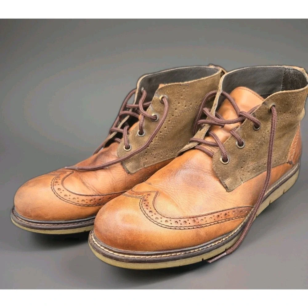 Bed Stu Leather Suede Wingtip Chukka Boots 10 Tan US Brogue Heritage
